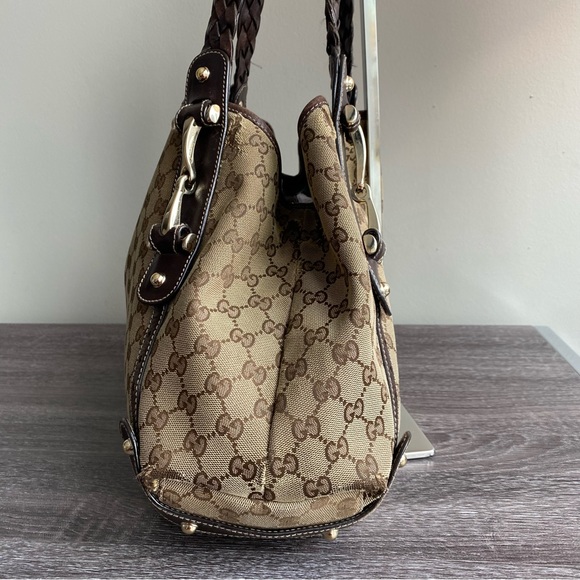 GUCCI Authentic Canvas Pelham Tote Bag Braided Leather Straps Horsebit Accents** - Picture 8 of 15